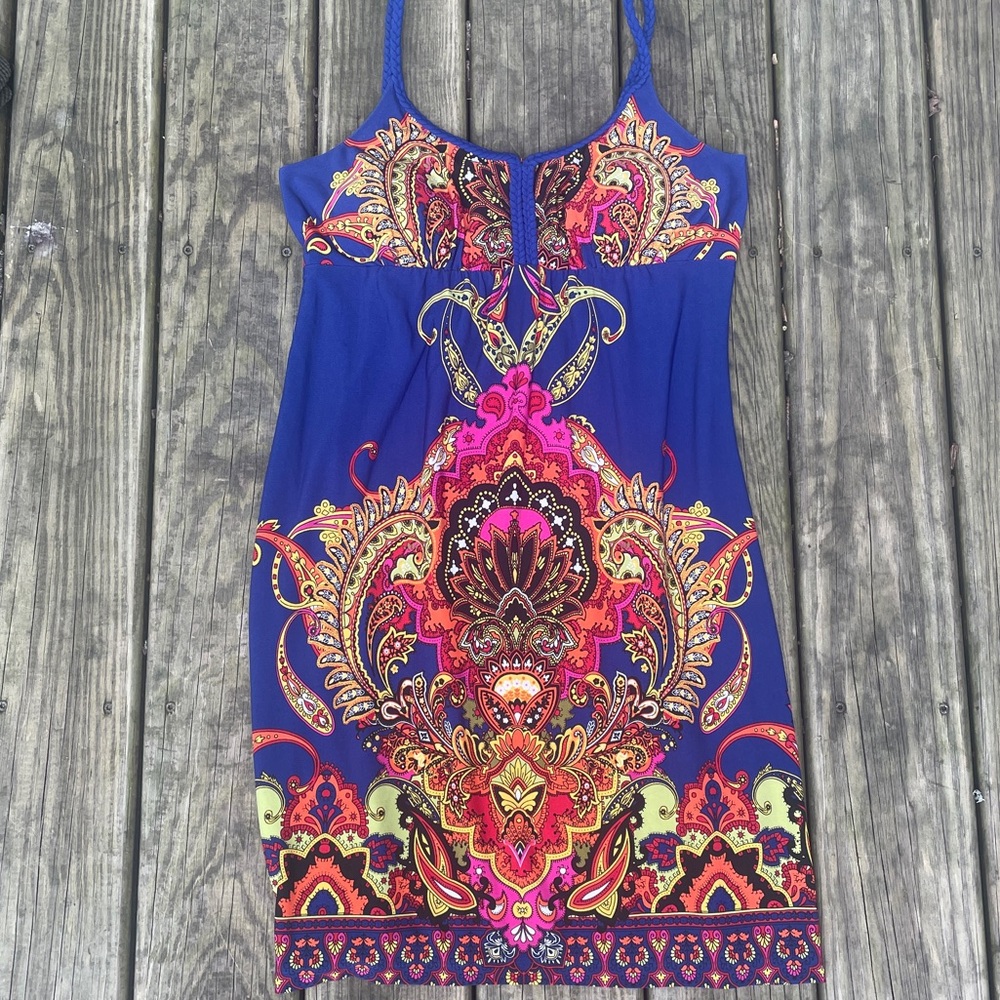 Beautiful blue and multi-coloured paisley dress